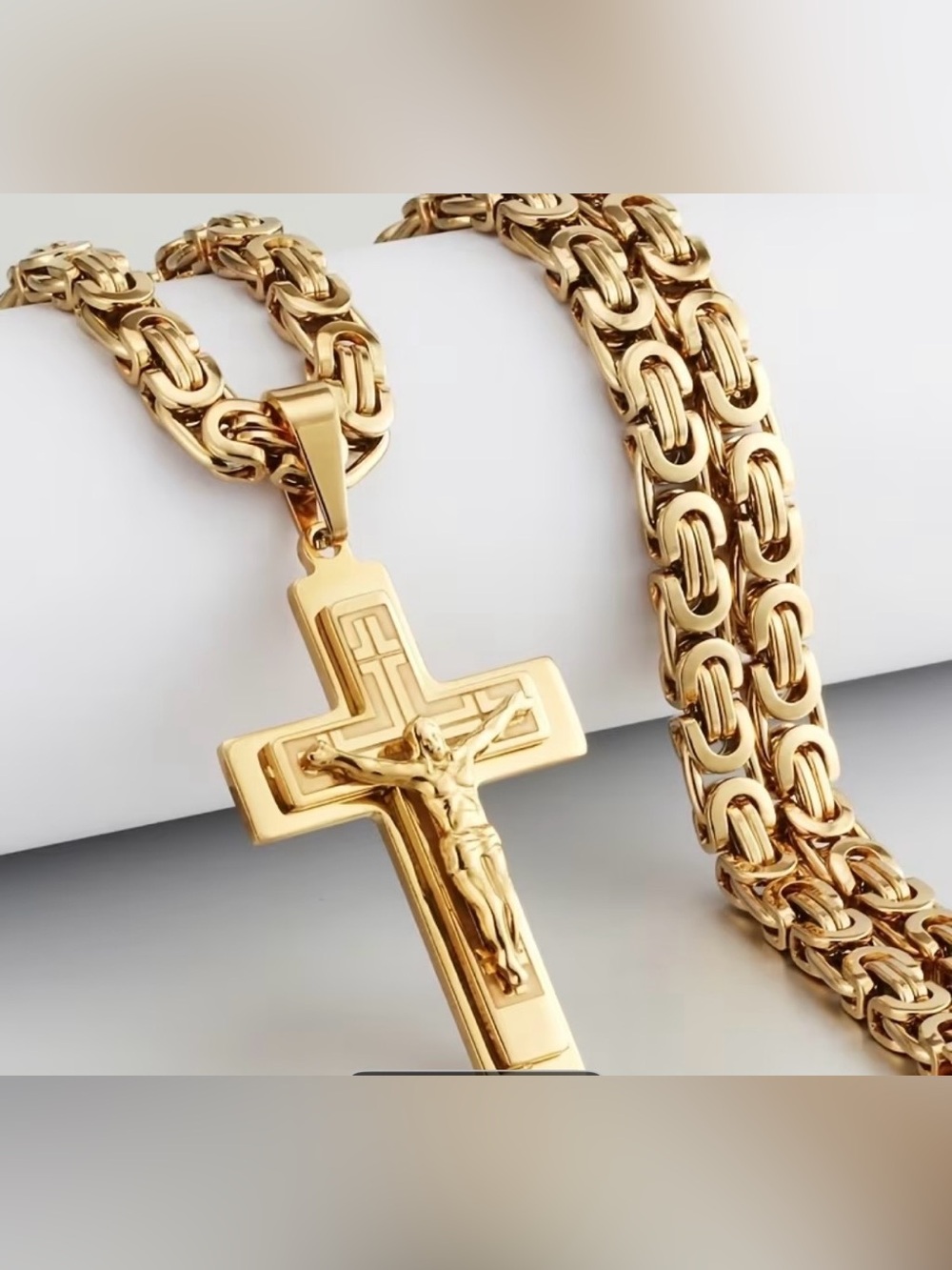 Gold Men's Crucifix /Cross Pendant Necklace - Classic Religious Chain